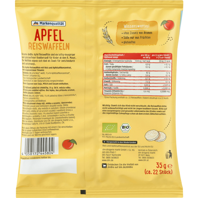 dmBio Babysnack Rijstwafels Appel Vanaf 8 Maanden 35 g