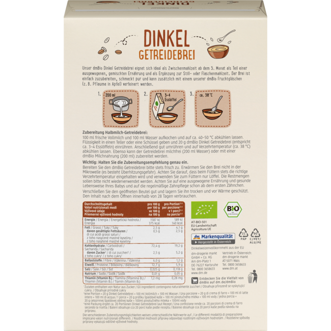 dmBio Graanpap Bio Spelt Vanaf 5 Maanden 2x200g 400 g