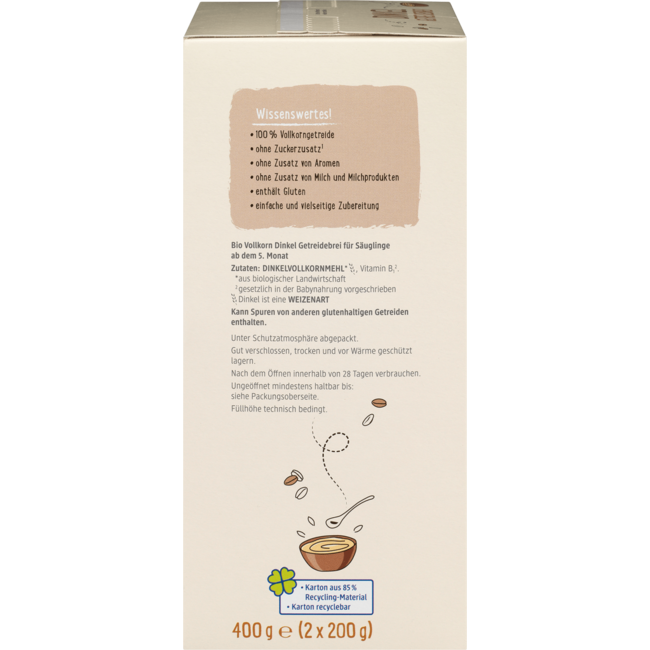 dmBio Graanpap Bio Spelt Vanaf 5 Maanden 2x200g 400 g