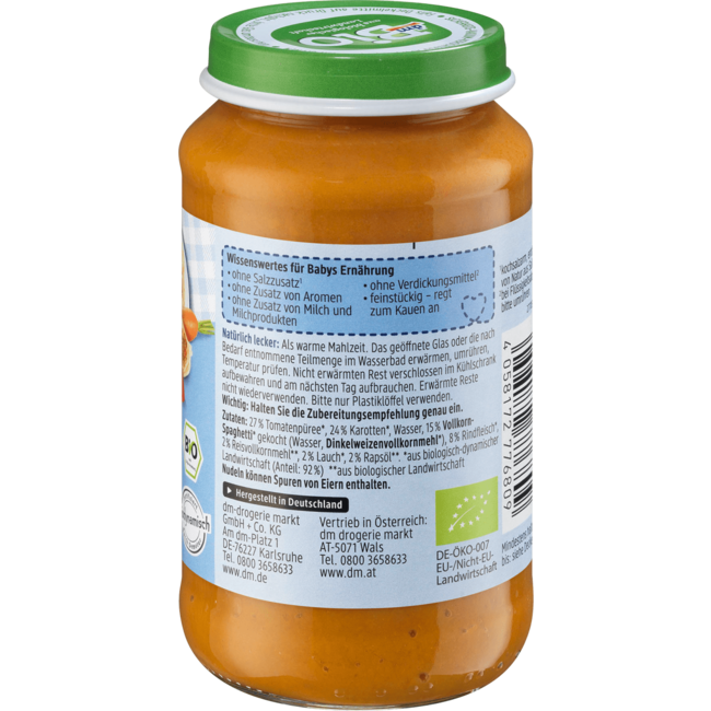 dmBio Menu Spelt Spaghetti Bolognese Vanaf 8 Maanden 220 g