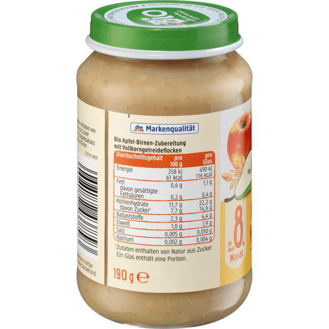 dmBio Fruit & Granen Appelpeer Met Driekorrel Vanaf 8 Maanden 190 g