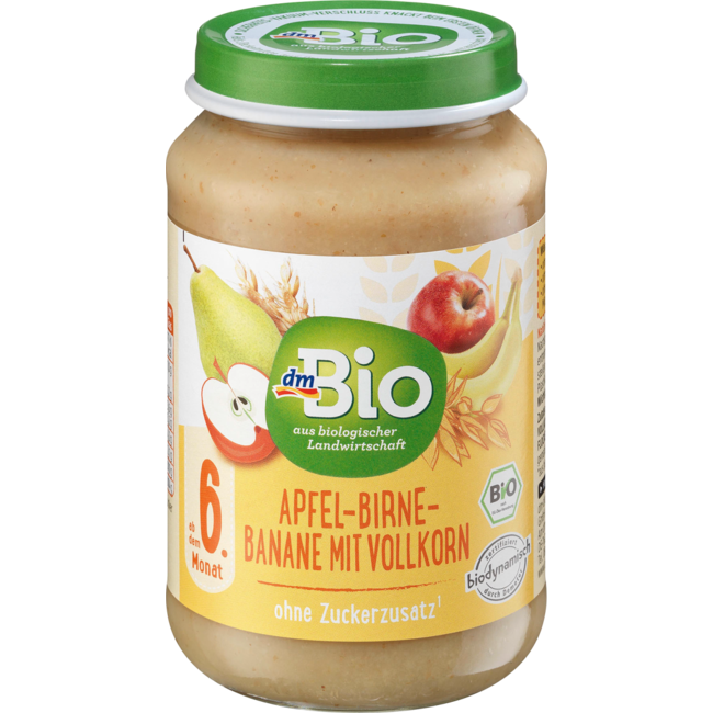 dmBio Fruit & Granen Appel-Peer-Banaan Met Volkoren Vanaf 6 Maanden 190 g