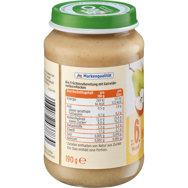 dmBio Fruit & Granen Appel-Peer-Banaan Met Volkoren Vanaf 6 Maanden 190 g