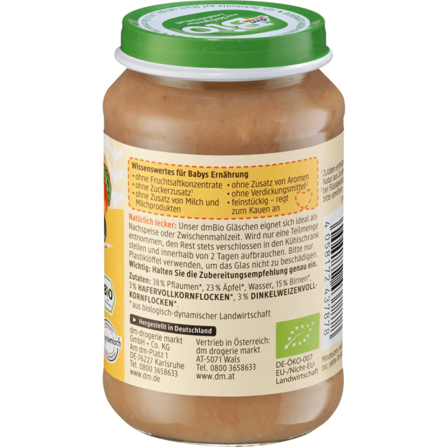 dmBio Fruit & Granen Pruim-Appelperen Muesli Vanaf 8 Maanden 190 g