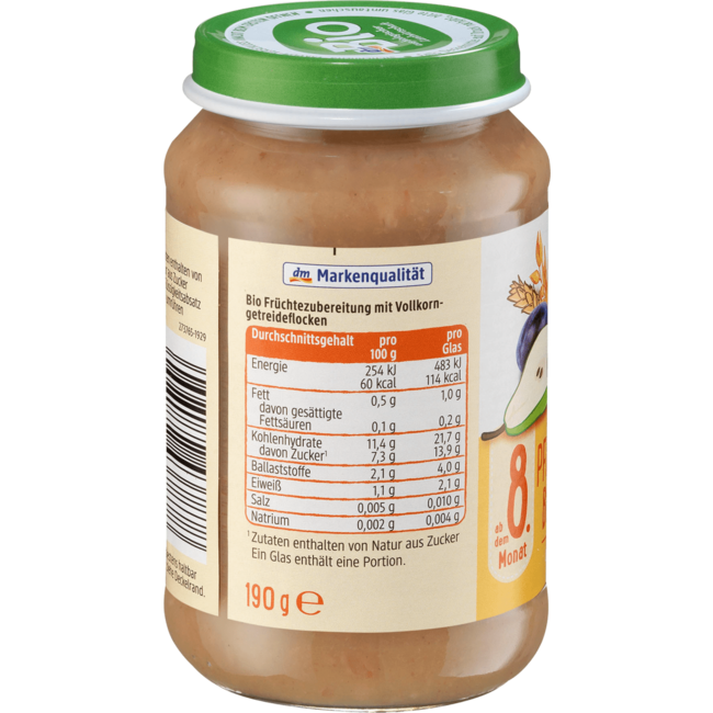 dmBio Fruit & Granen Pruim-Appelperen Muesli Vanaf 8 Maanden 190 g