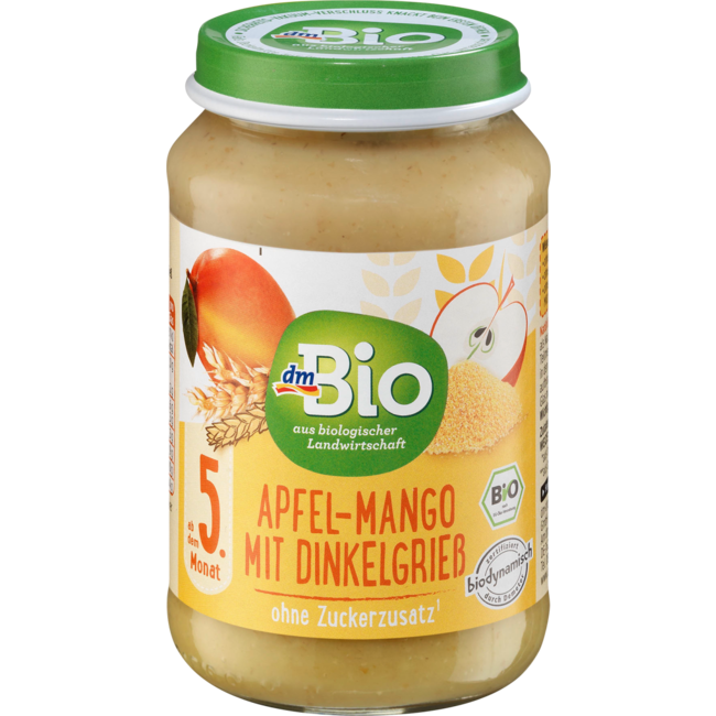 dmBio Fruit & Granen Appel-Mango Met Speltgriesmeel Vanaf 5 Maanden 190 g