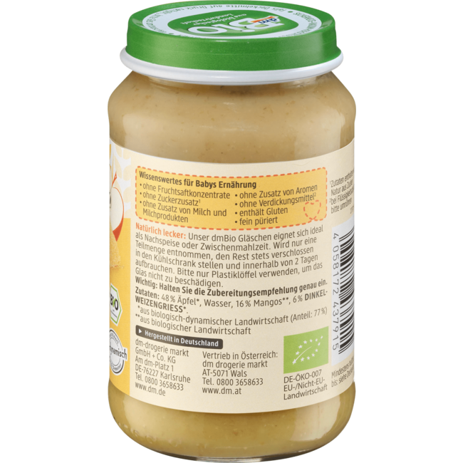 dmBio Fruit & Granen Appel-Mango Met Speltgriesmeel Vanaf 5 Maanden 190 g