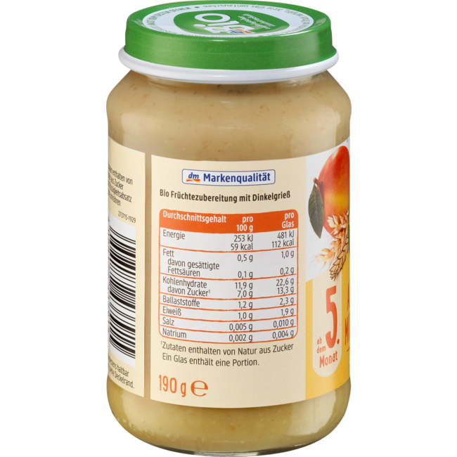 dmBio Fruit & Granen Appel-Mango Met Speltgriesmeel Vanaf 5 Maanden 190 g