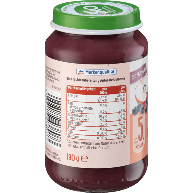 dmBio Vruchten Appel Met Bosbes Vanaf 5 Maanden190 g