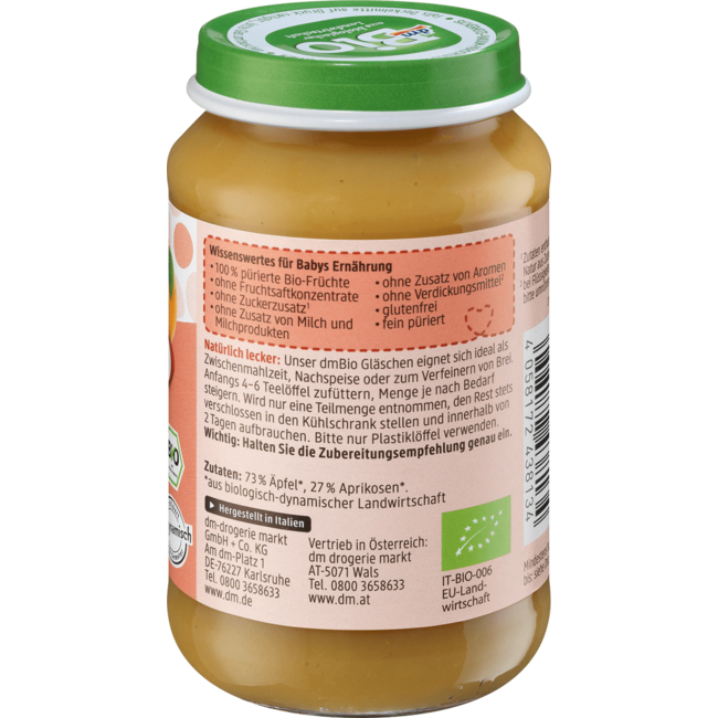 dmBio Vruchten Appel Met Abrikoos Vanaf 5 Maanden 190 g
