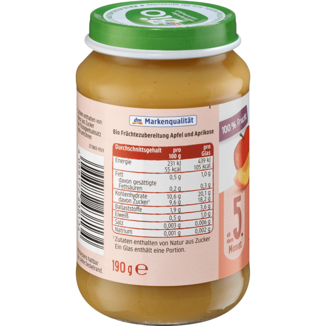 dmBio Vruchten Appel Met Abrikoos Vanaf 5 Maanden 190 g