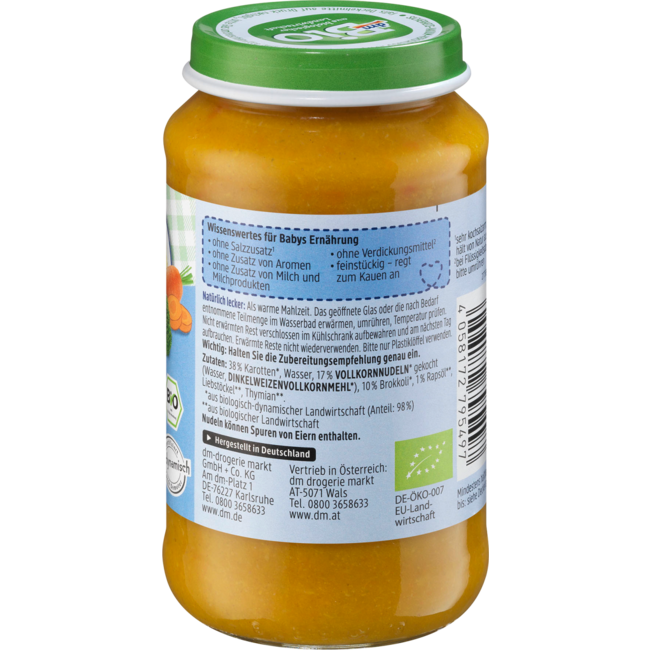 dmBio Menu Wortelbroccoli Met Speltpasta Vanaf 8e Maanden 220 g