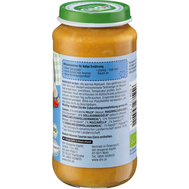 dmBio Menu Groenten Met Speltpasta En Mozzarella Vanaf 12 Maanden 250 g