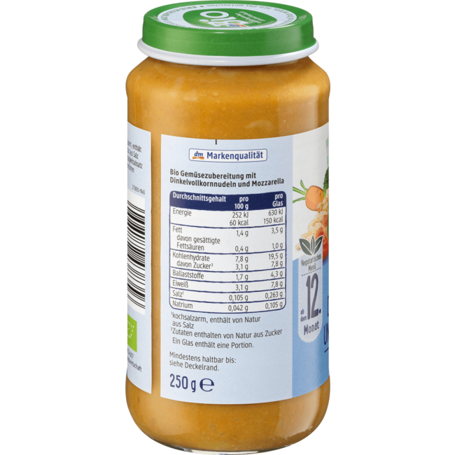 dmBio Menu Groenten Met Speltpasta En Mozzarella Vanaf 12 Maanden 250 g