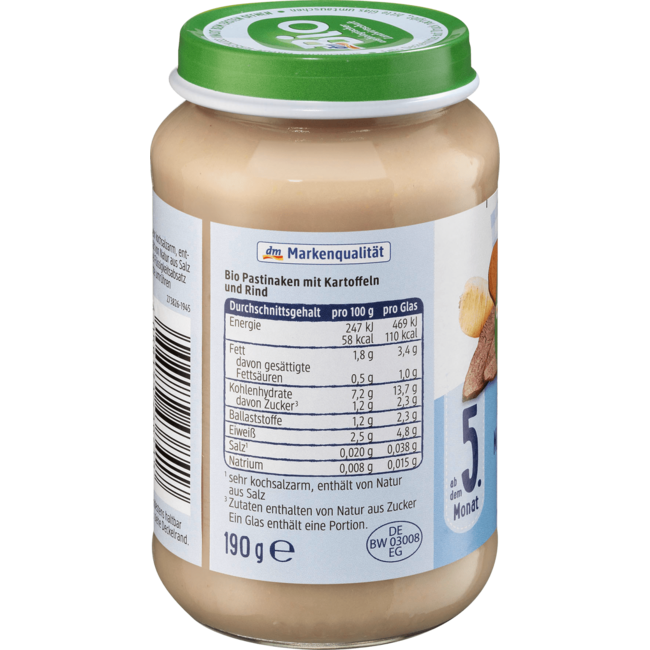 dmBio Menu Pastinaak Met Aardappelen & Rund Vanaf 5 Maanden 190 g