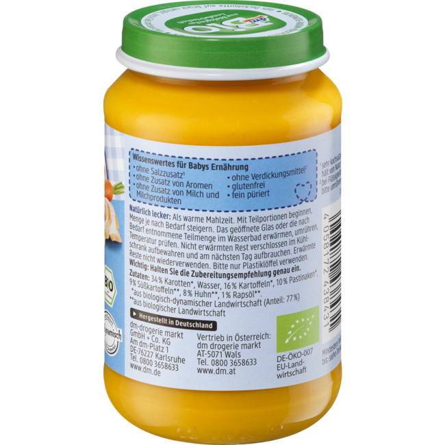 dmBio Menu Groenten Met Zoete Aardappelen En Kip Vanaf 5 Maanden 190 g