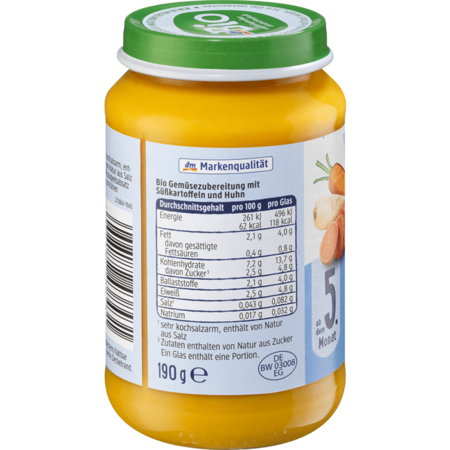 dmBio Menu Groenten Met Zoete Aardappelen En Kip Vanaf 5 Maanden 190 g