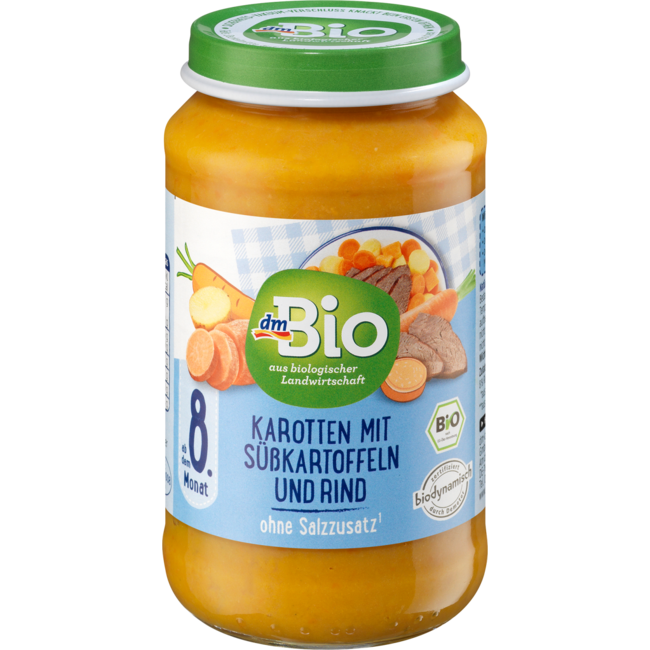 dmBio Menu Wortelen Met Zoete Aardappelen En Rund Vanaf 8 Maanden 220 g