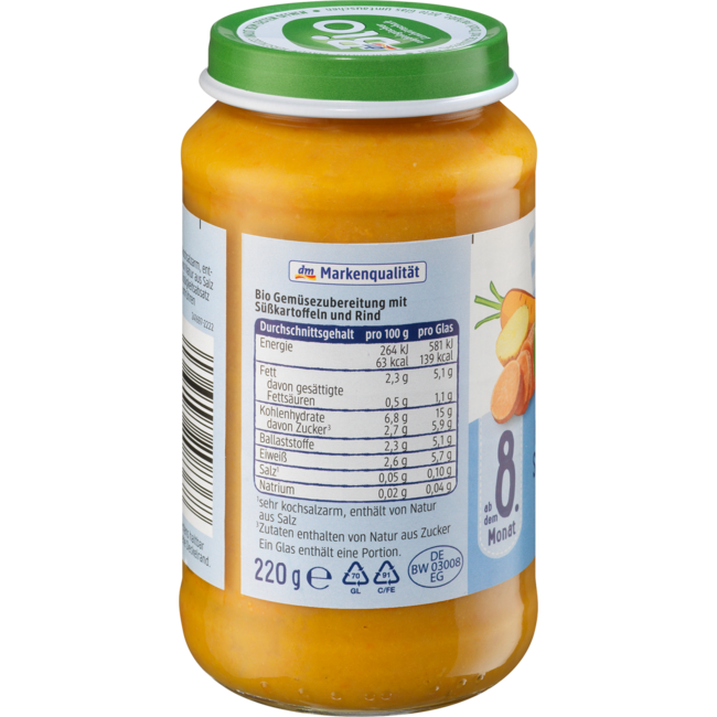 dmBio Menu Wortelen Met Zoete Aardappelen En Rund Vanaf 8 Maanden 220 g