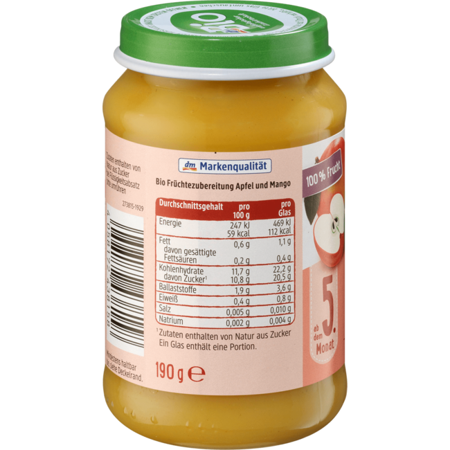 dmBio Vruchten Mango In Appel Vanaf 5 Maanden 190 g