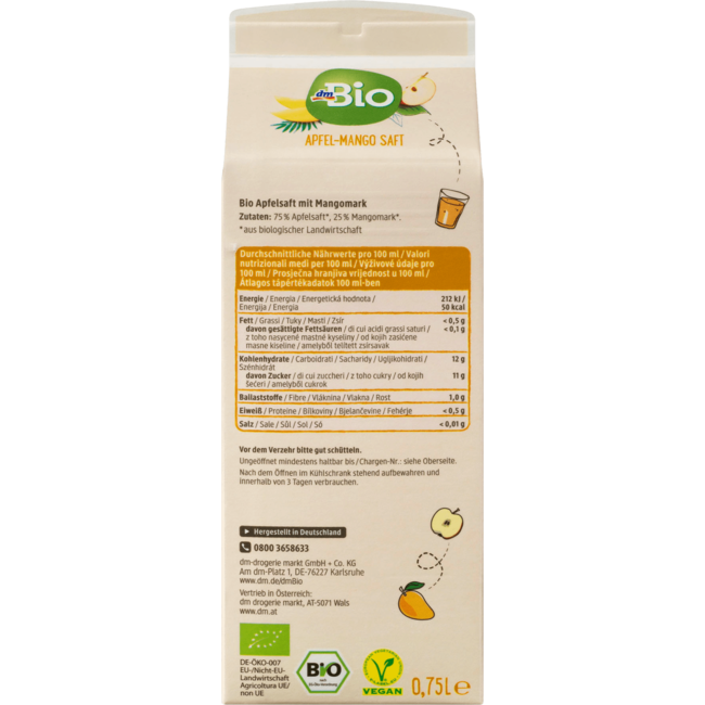 dmBio Direct Sap Appel-Mango Met Mango Pulp 750ml