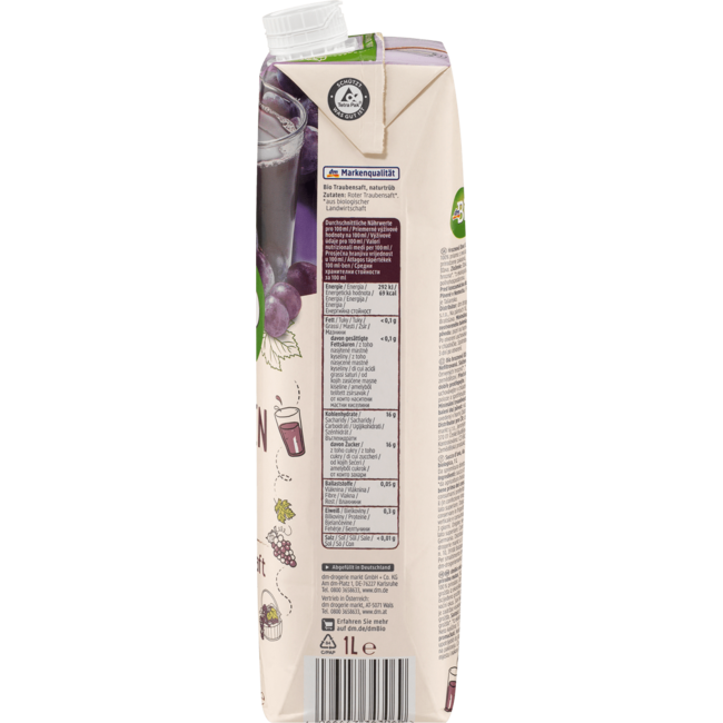 dmBio Direct Sap Druivensap Natuurlijk Troebel 1 l