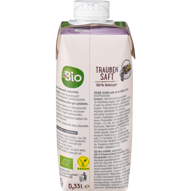 dmBio Direct Sap Druivensap Natuurlijk Troebel 330ml