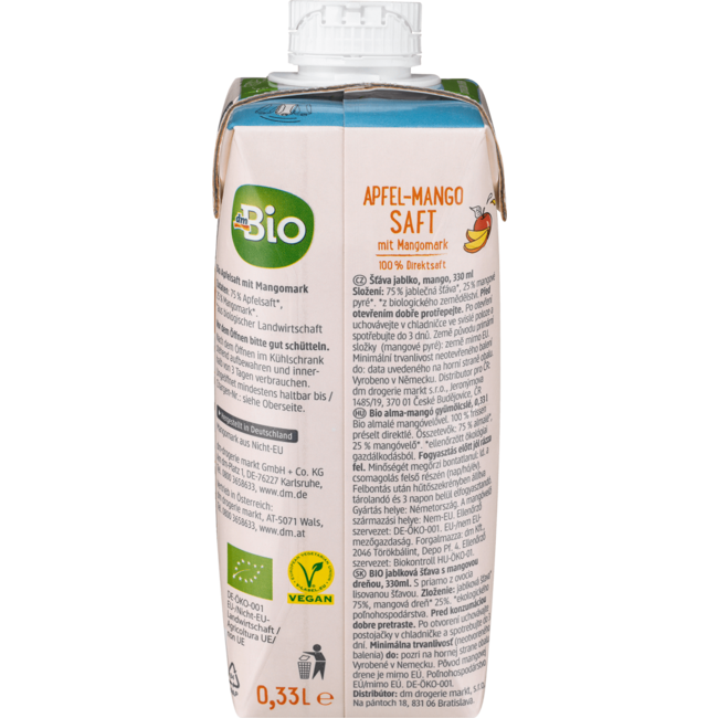 dmBio Direct Sap Appel-Mango Met Mangopuree 330ml