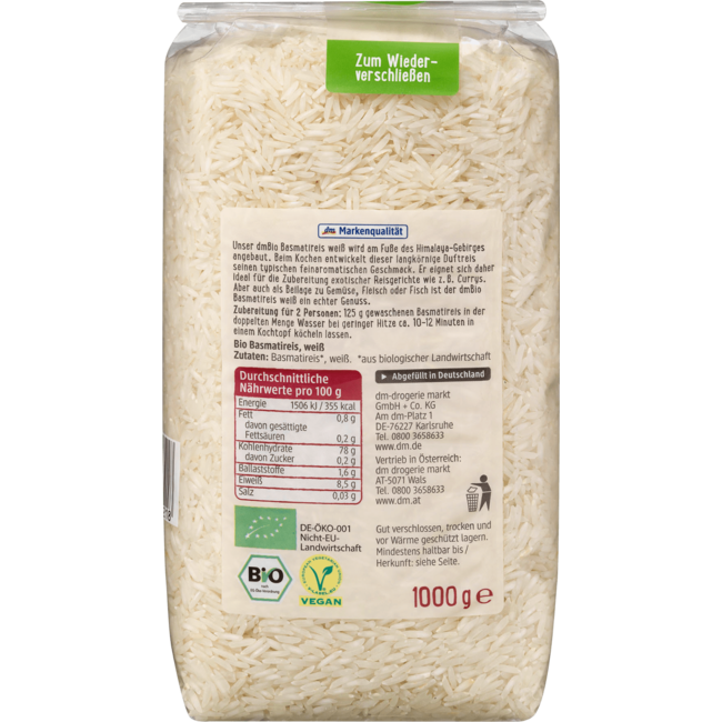 dmBio Basmatirijst Wit 1000 g