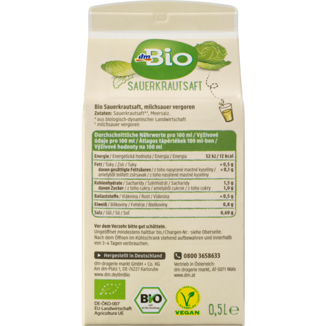 dmBio Direct Sap Zuurkoolsap Verfijnd Met Zeezout 500 ml