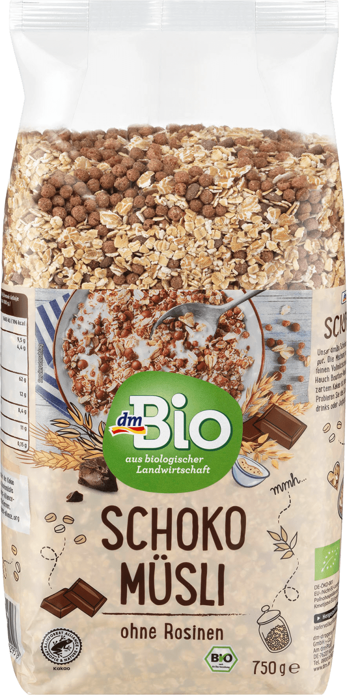 dmBio Choco Muesli Zonder Rozijnen 750 g Duitse Voordeel Drogist