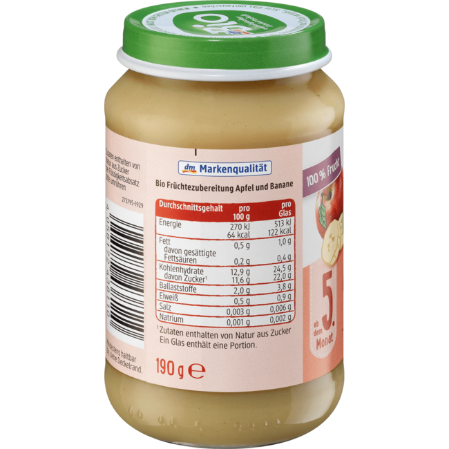 dmBio Vruchten Appel Met Banaan Vanaf 5 Maanden 190 g