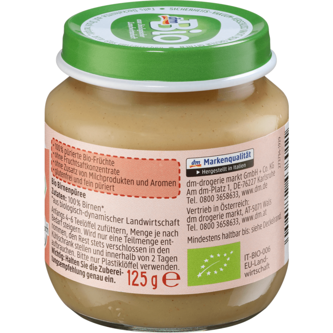 dmBio Vruchten Peer Puur Vanaf 5 Maanden 125 g