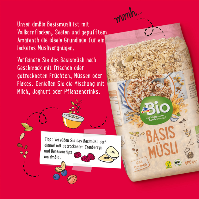 dmBio Basis Muesli Zonder Rozijnen 600 g