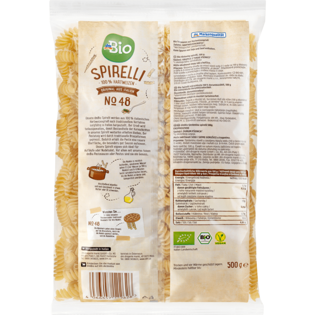 dmBio Durumtarwegriesmeel Pasta Spirelli No.48 500 g