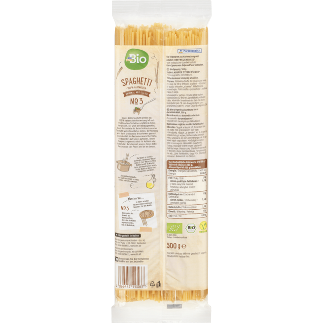 dmBio Durumtarwegriesmeel Pasta Spaghetti No.3 500 g