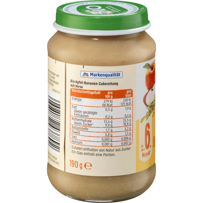 dmBio Fruit & Granen Appel Met Banaan En Gierst Vanaf 6 Maanden 190 g