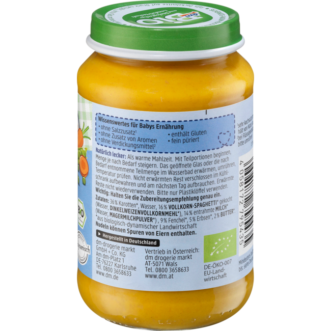dmBio Menu Botergroenten Met Volkoren Pasta Vanaf 5 Maanden 190 g