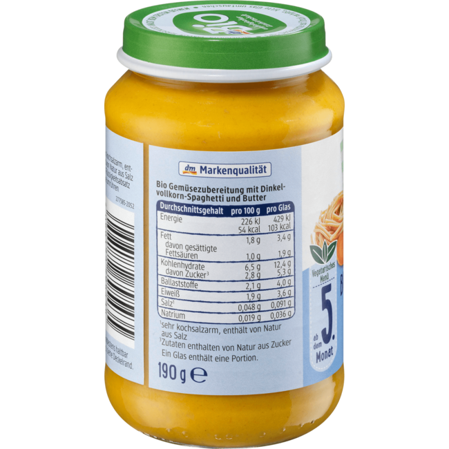 dmBio Menu Botergroenten Met Volkoren Pasta Vanaf 5 Maanden 190 g