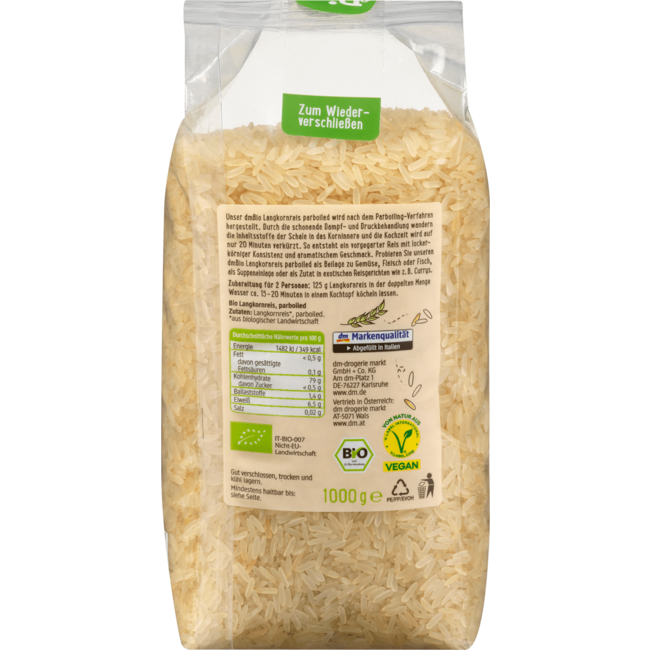 dmBio Langkorrelige Rijst Parboiled 1 kg