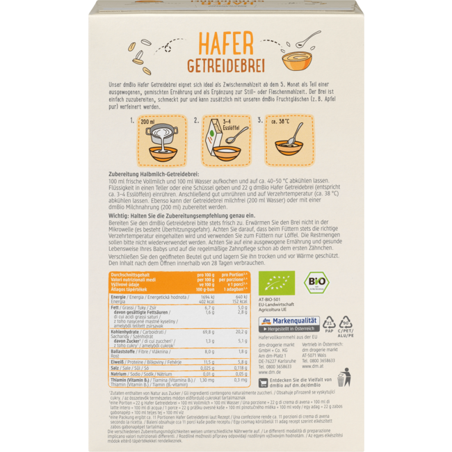 dmBio Haver Graanpap Vanaf 5 Maanden 250 g