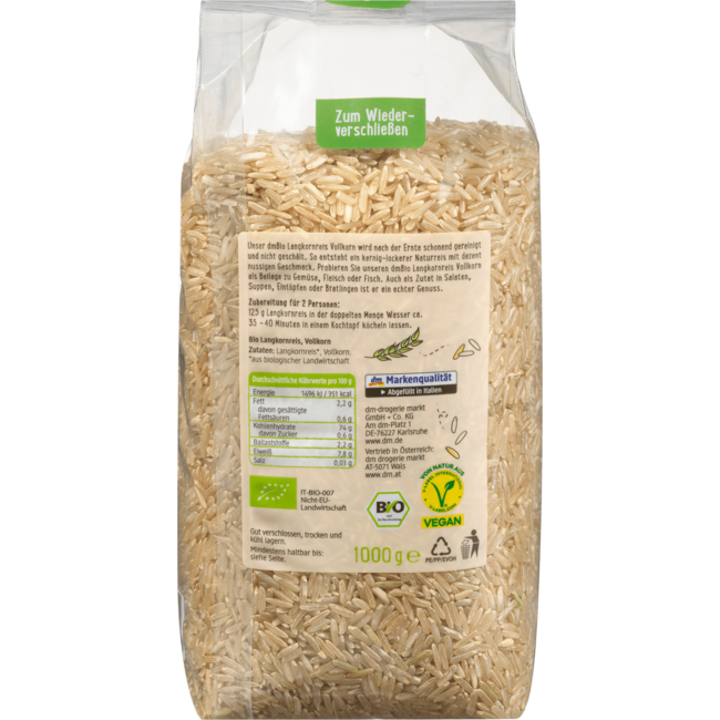 dmBio Langkorrelige Rijst Volkoren 1 kg