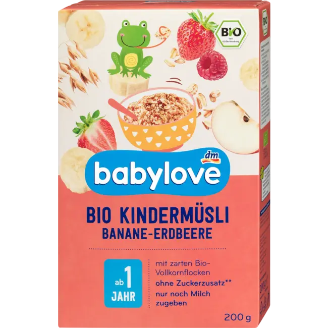 babylove Kindermuesli Bio Banaan-aardbei Vanaf 1 Jaar 200 g