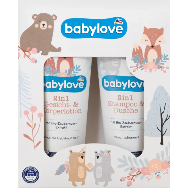babylove Cadeauset Met Biologisch Toverhazelaar-extract 2in1 Gezichts- En Bodylotion En 2in1 Shampoo & Douche 1 St