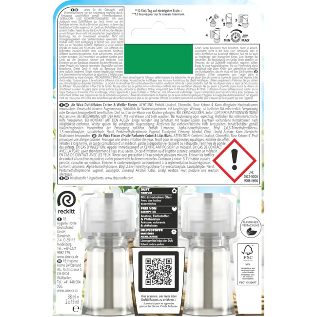 AirWick Luchtverfrisser Geurstekker Cotton & White Lila Navulverpakking 38 ml