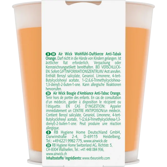 AirWick Geurkaars In Glas Anti-tabak Oranje (2x105 G) 2 St
