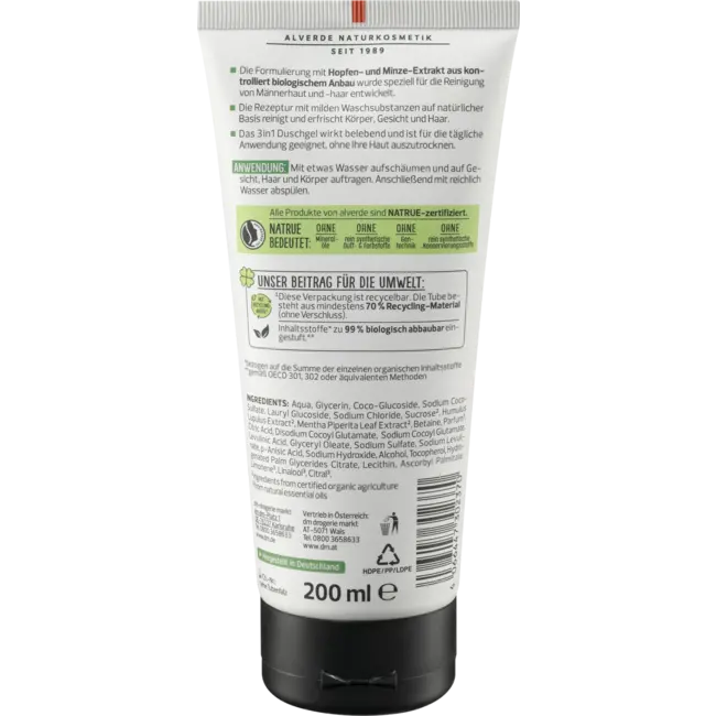 alverde MEN Douchegel Active Nature 3 In 1 200 ml