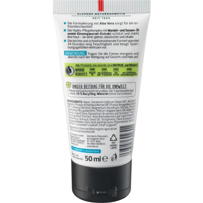 alverde MEN Gezichtscrème Hydro Nature Bio-aloe Vera 50 ml