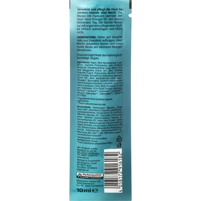 alverde NATURKOSMETIK Gezichtsmasker Overnight Hyaluron 10 ml