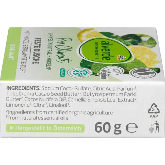 alverde NATURKOSMETIK Vaste Douche Met Mint-bergamotgeur 60 g